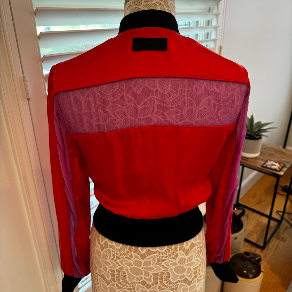 Diesel Red Sheer Panel Cropped Jacket | Zip Up | Statement Moto Style - Picture 5 of 7
